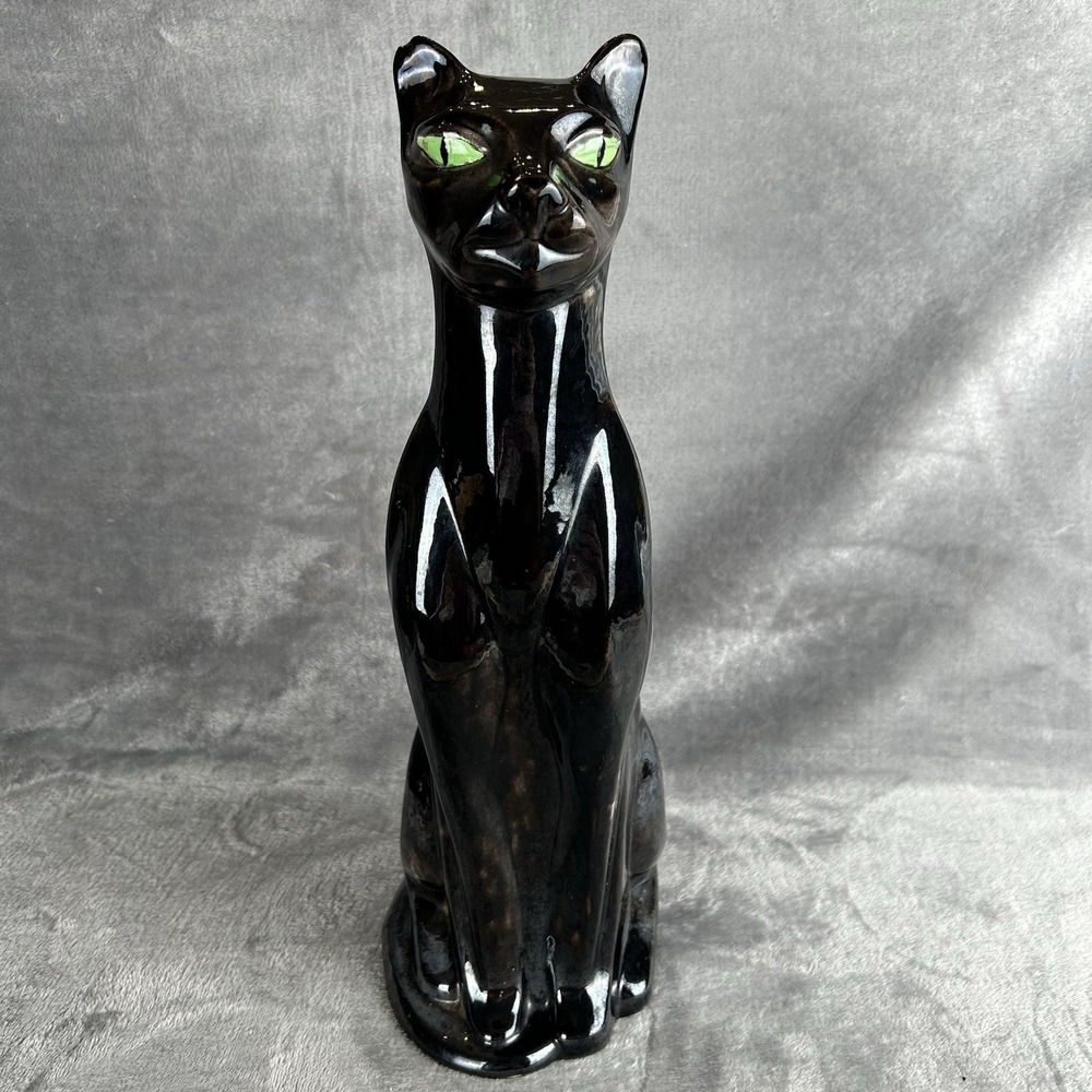 MCM Vintage Ceramic Black Cat Figurine from Holland Mold 16" Signed Dated Read